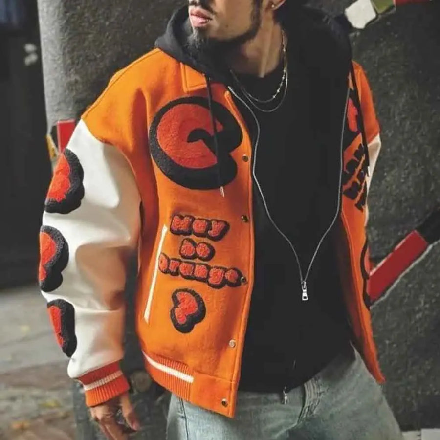 College Jacke Unisex mit Stickereien Baseball Jacke Oversize Passform