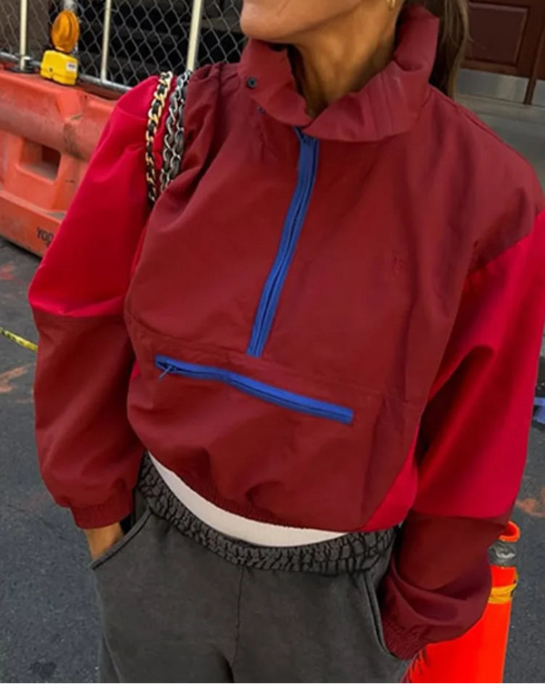 Damen Half-Zip Windbreaker Jacke mit Stehkragen und Taschen