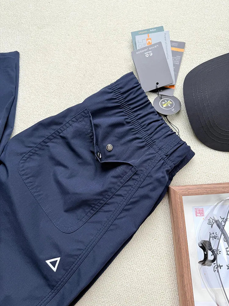 Vrijetijdsbroek met elastische tailleband en zijzak, marineblauw