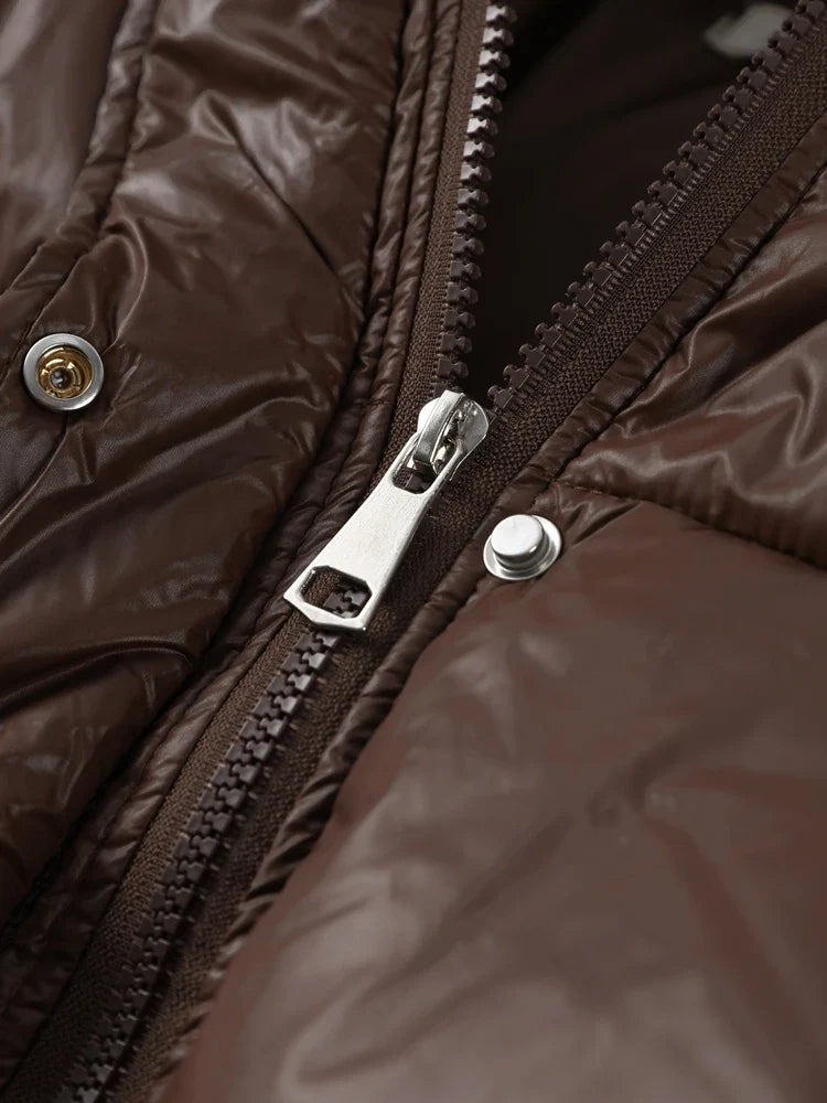 Damen Steppjacke mit Kapuze und Kordelzug, glänzend, warm