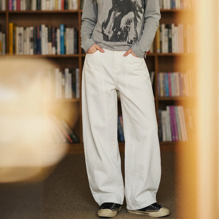 Damen Weite Hose Hohe Taille Cremeweiß Freizeit
