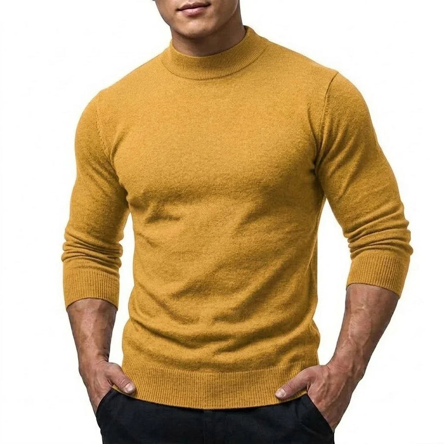 Heren trui met mock neck, lange mouwen, basic gebreide trui