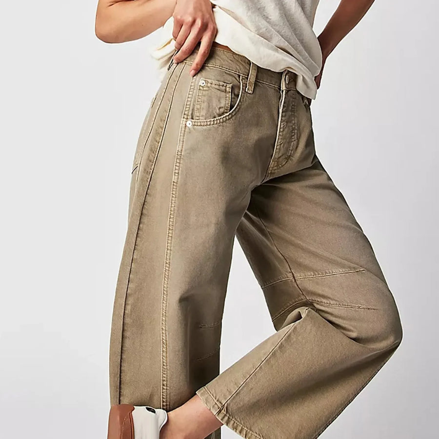 Baggy damesbroek met wijde pijpen - jeansculotte met hoge taille in zwart, khaki en wit