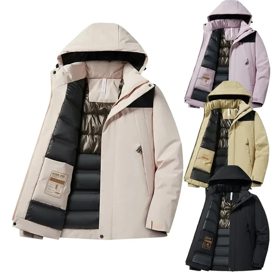 Unisex Winterjacke mit Kapuze, gepolstert, Reißverschluss, warm