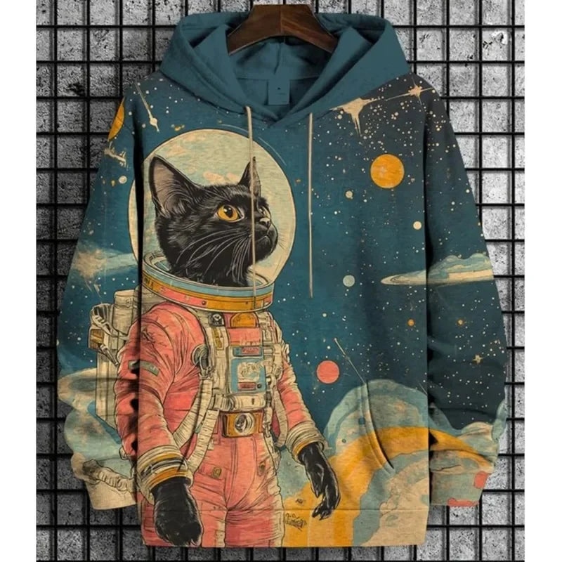 Unisexhoodie met kattenprint en kangoeroezak