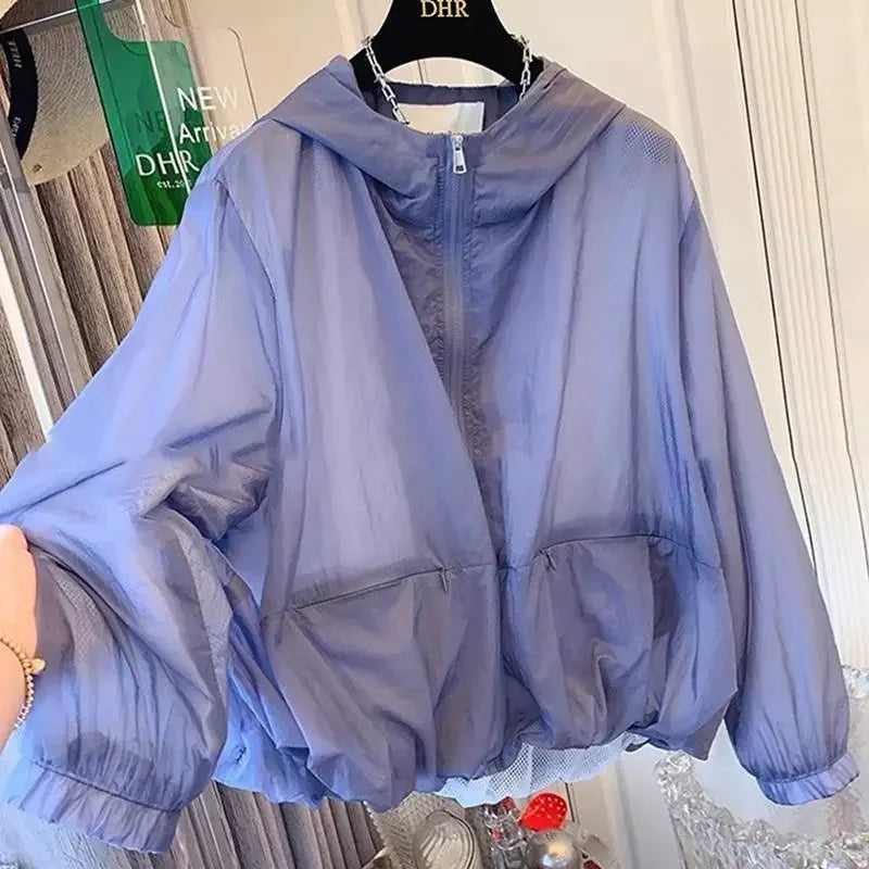Leichte Kapuzenjacke Netzfutter Pink Transparent Reißverschluss