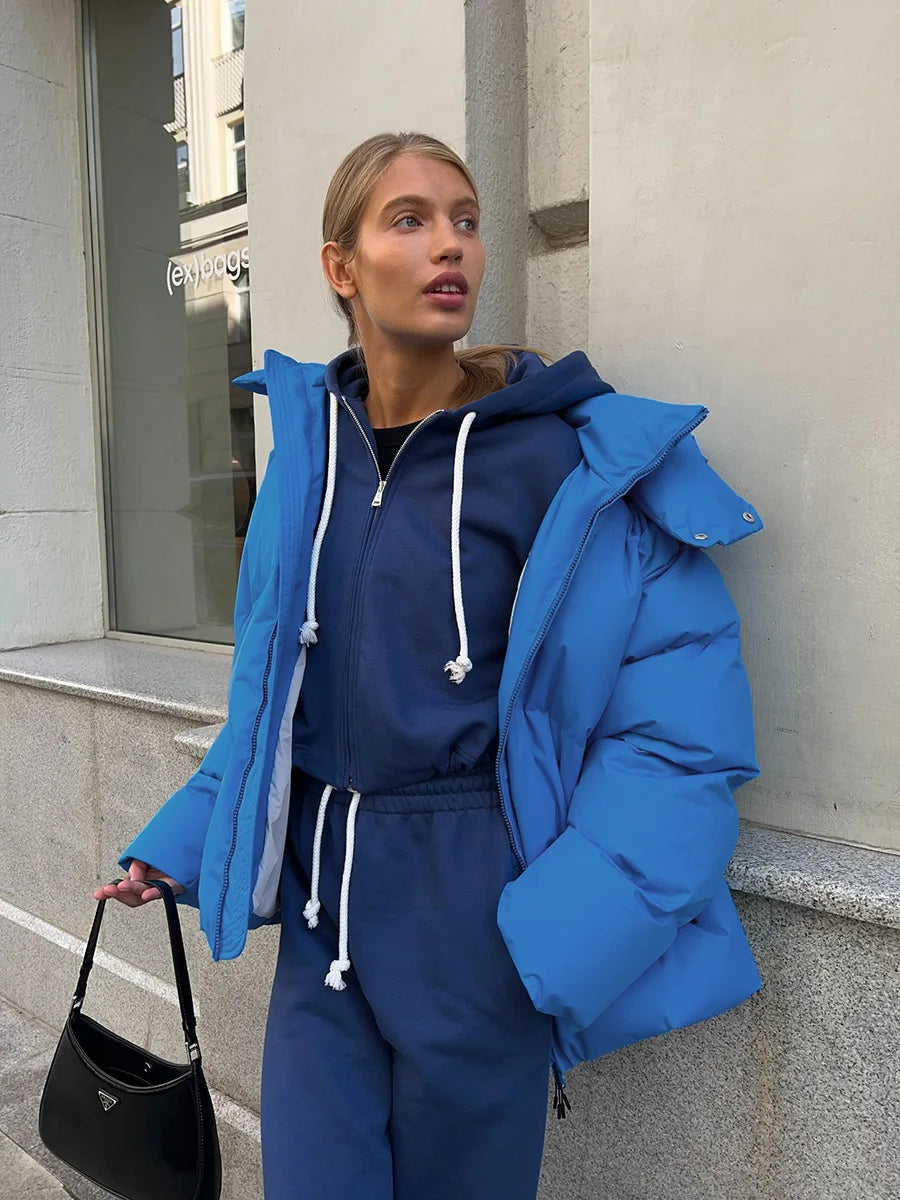 Damen Steppjacke mit Kapuze, kurz, gepolstert, Reißverschluss