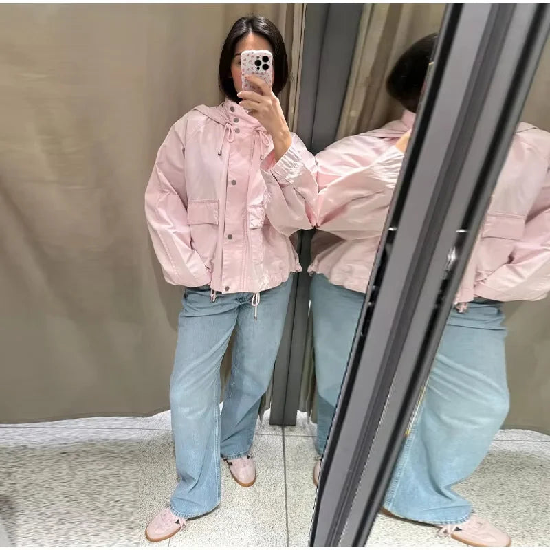 Damen Jacke mit Kapuze in Rosa, leicht