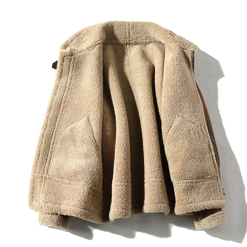 Herren Pilotenjacke Braun mit Teddyfutter Reißverschluss Warm
