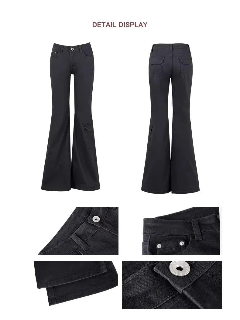 Damen Cargo-Jeans Weites Bein Dunkelgrau