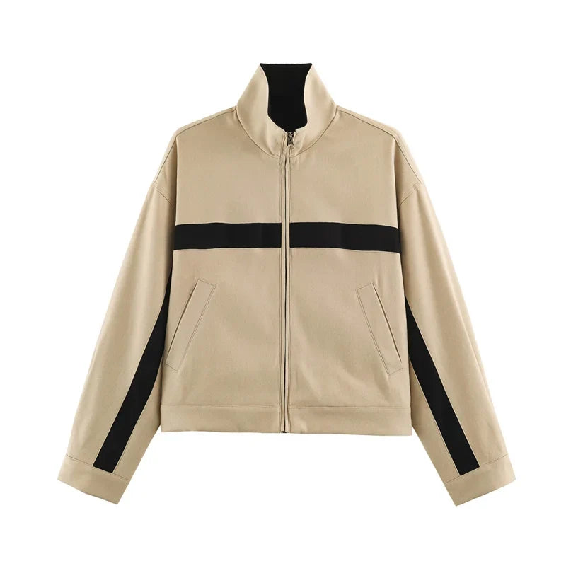 Unisex Trainingsjacke mit Stehkragen und Kontraststreifen – Vielseitige Freizeitjacke