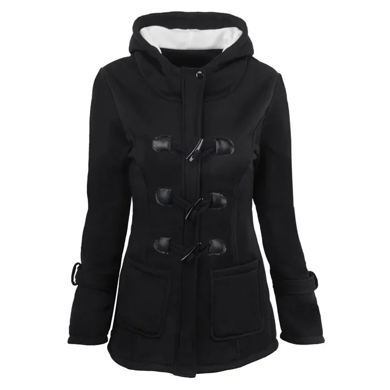 Damen Jacke mit Kapuze Knebelverschluss & Futter