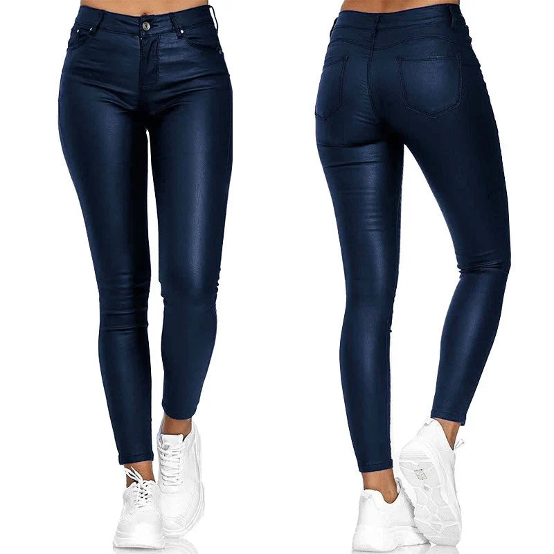 Skinnybroek voor dames in lederlook, zwart, slim fit