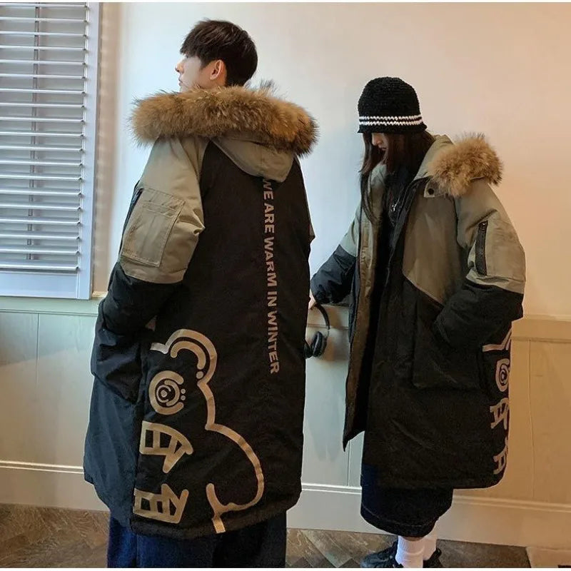 Unisex Winterparka mit Kapuze und Fellimitat-Besatz - Khaki/Beige oder Schwarz/Grau