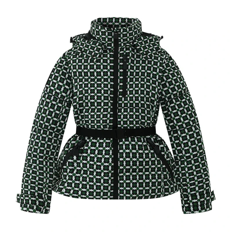 Damen Winter Pufferjacke Glänzend mit Gürtel und Kapuze