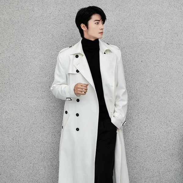 Herren Trenchcoat Lang Zweireiher mit Gürtel