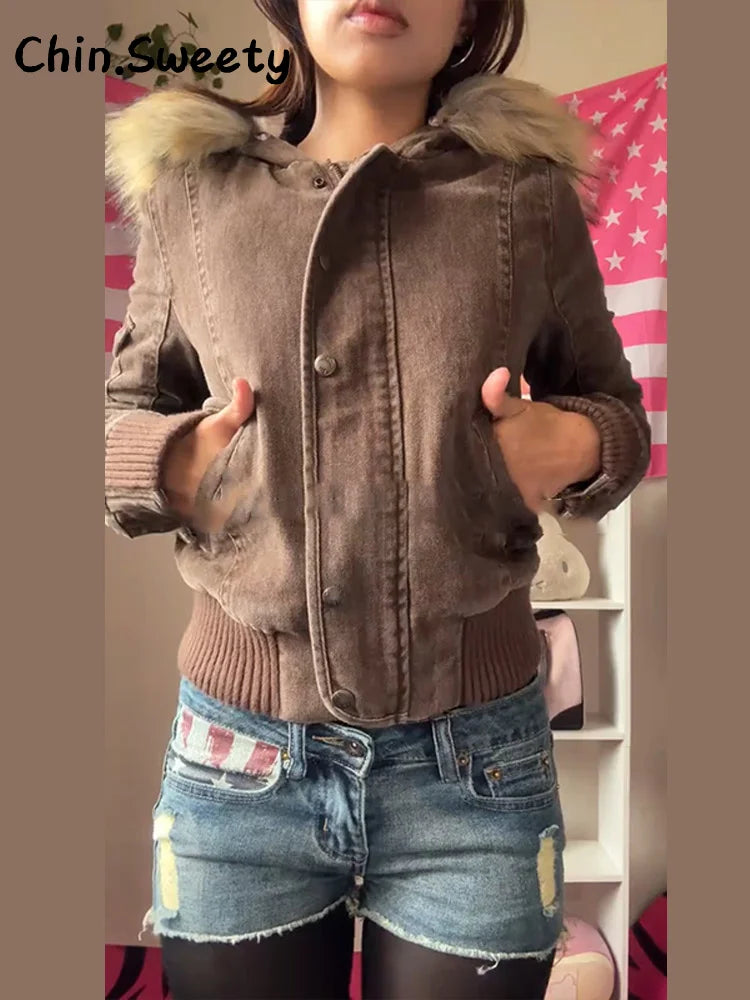 Damen Bomberjacke mit Kapuze und Kunstpelzbesatz