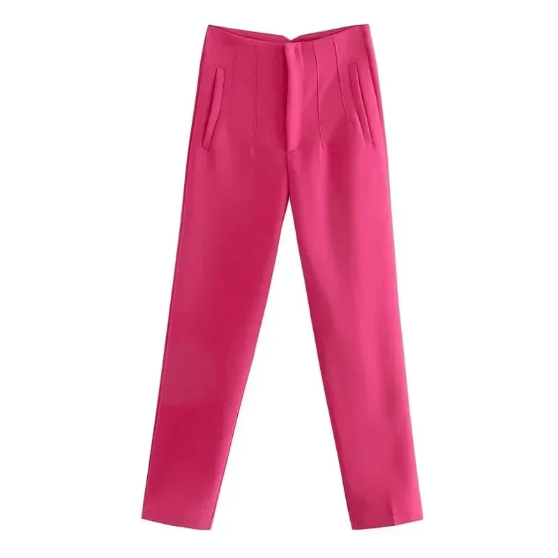 Damesbroek van stof met hoge taille in wortelmodel