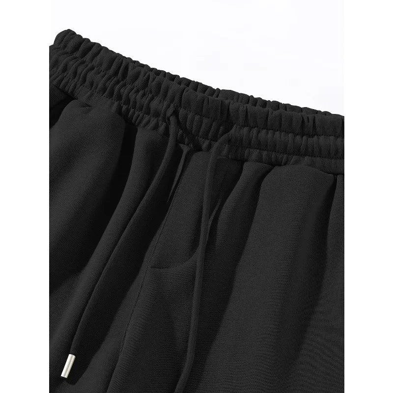 Unisex Weite Jogginghose Schwarz mit Tunnelzug Elastischer Bund