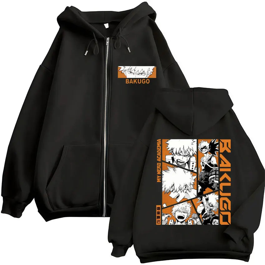 Unisex Reißverschluss Hoodie mit Kapuze & Druckmotiv, lässig