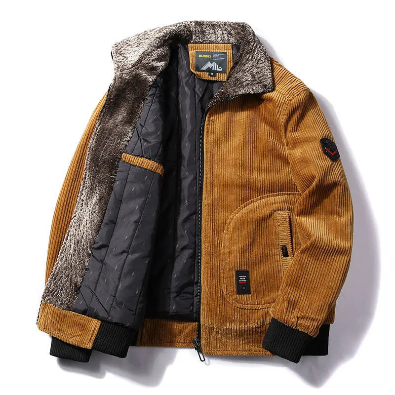 Herren Kordjacke mit Teddyfutter, Reißverschluss & Rippbündchen