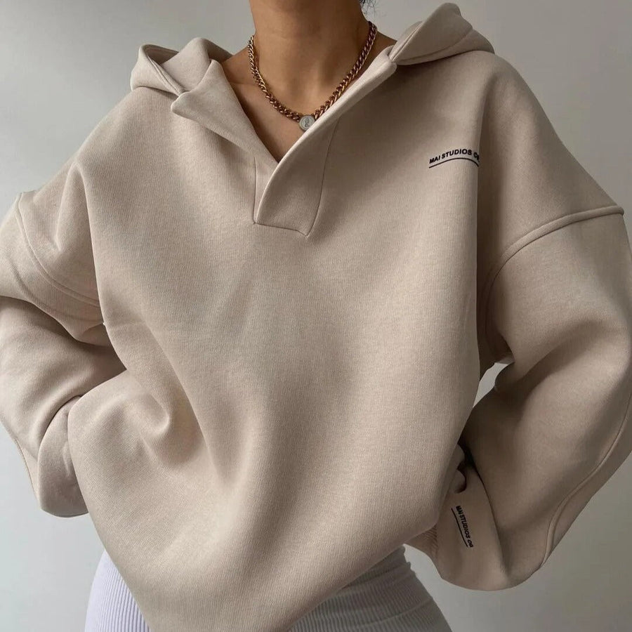 Unisex Oversized Hoodie mit Polokragen und Kapuze