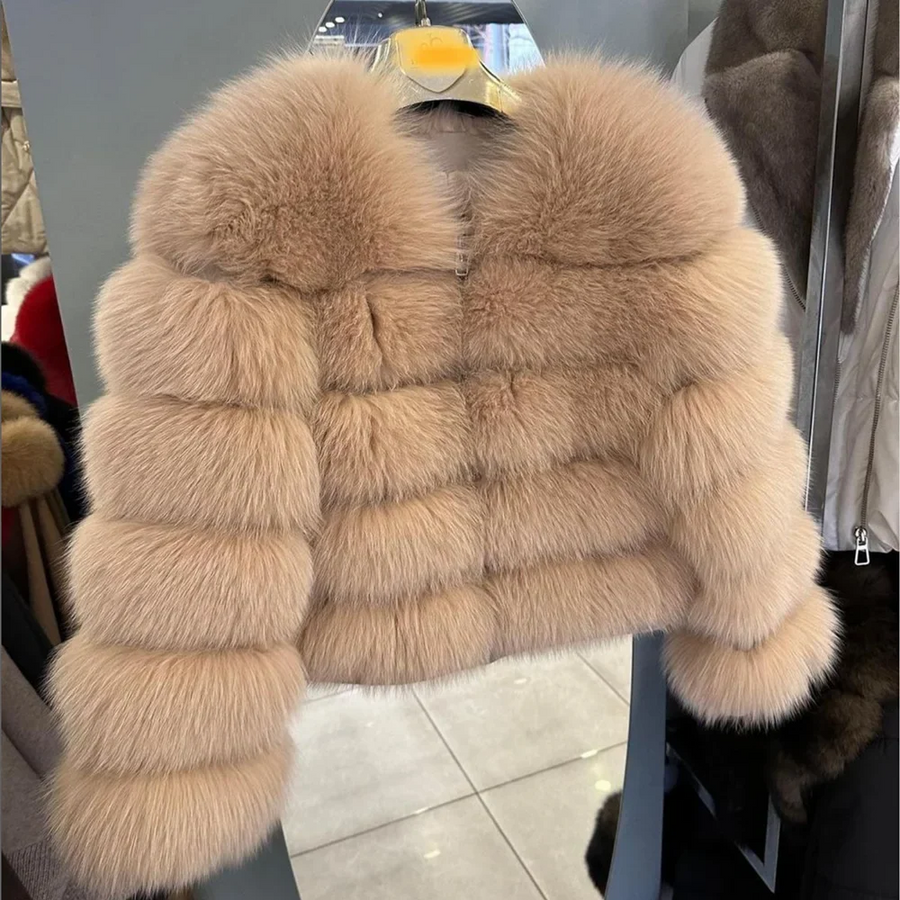 Damen Kurzjacke mit Kunstfell, Winterjacke mit gerippten Ärmeln, warmer Pelzmantel
