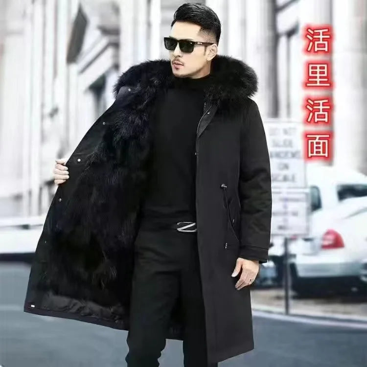 Herren Winterparka Schwarz mit Kapuze und Plüschfutter