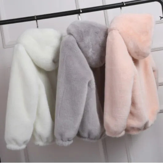 Damen Hoodie aus Plüsch mit Kapuze, Weiß