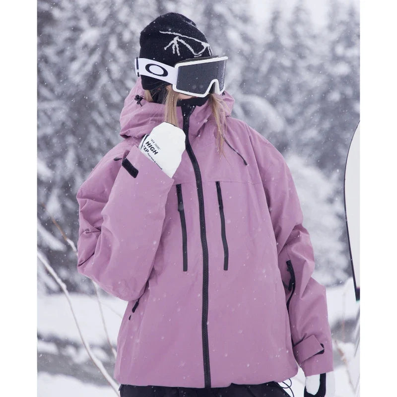 Unisex Winterjacke mit Kapuze für Snowboard und Ski, wasserabweisend, Pink