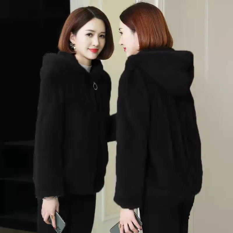 Damen Kurzjacke Kapuzenjacke Plüsch Teddy-Look mit Reißverschluss