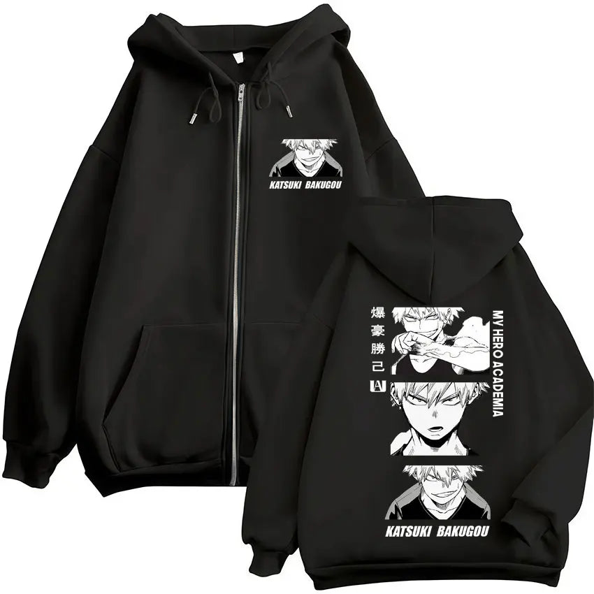 Unisex Reißverschluss Hoodie mit Kapuze & Druckmotiv, lässig