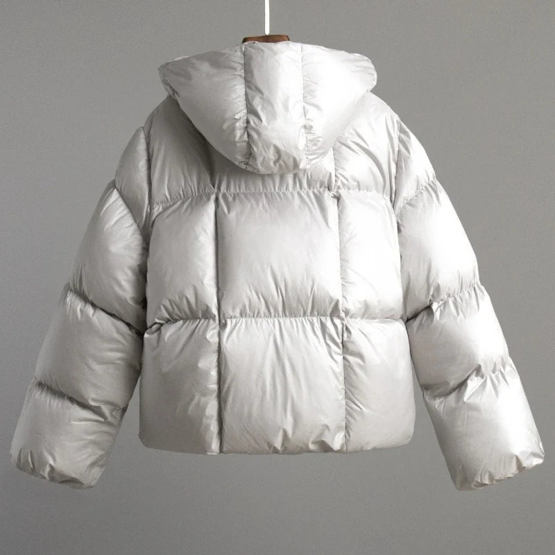 Damen Pufferjacke mit Kapuze, kurz geschnitten, uni