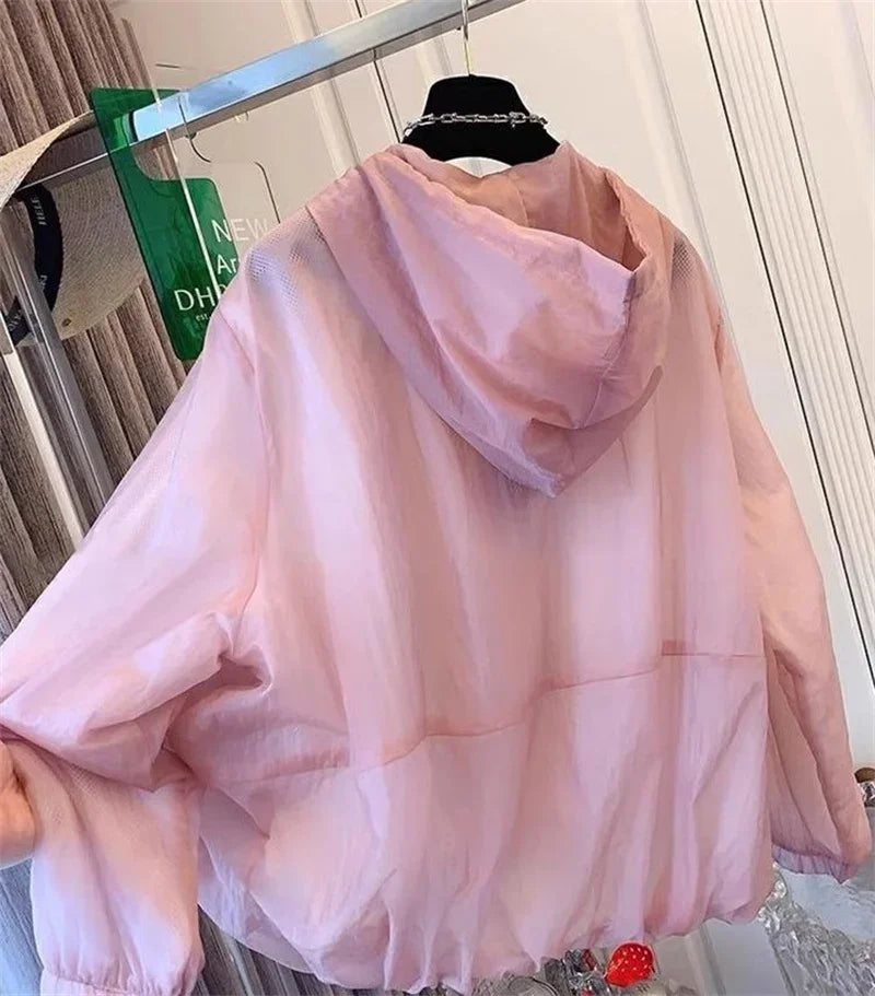 Leichte Kapuzenjacke Netzfutter Pink Transparent Reißverschluss