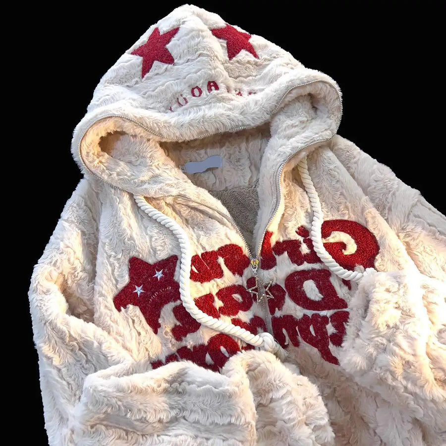 Flauschiger Hoodie mit Sternen & Reißverschluss für Damen