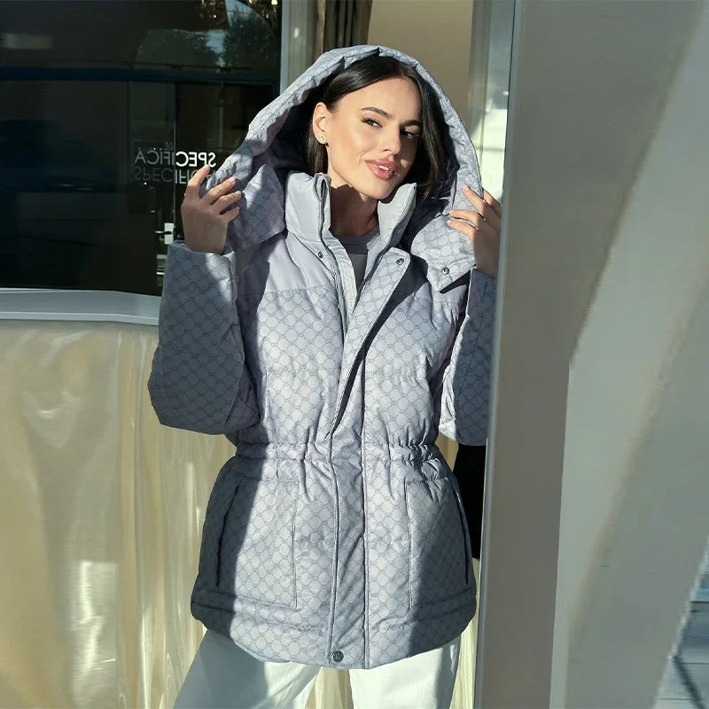 Damen Winter Steppjacke mit Kapuze und Kordelzug