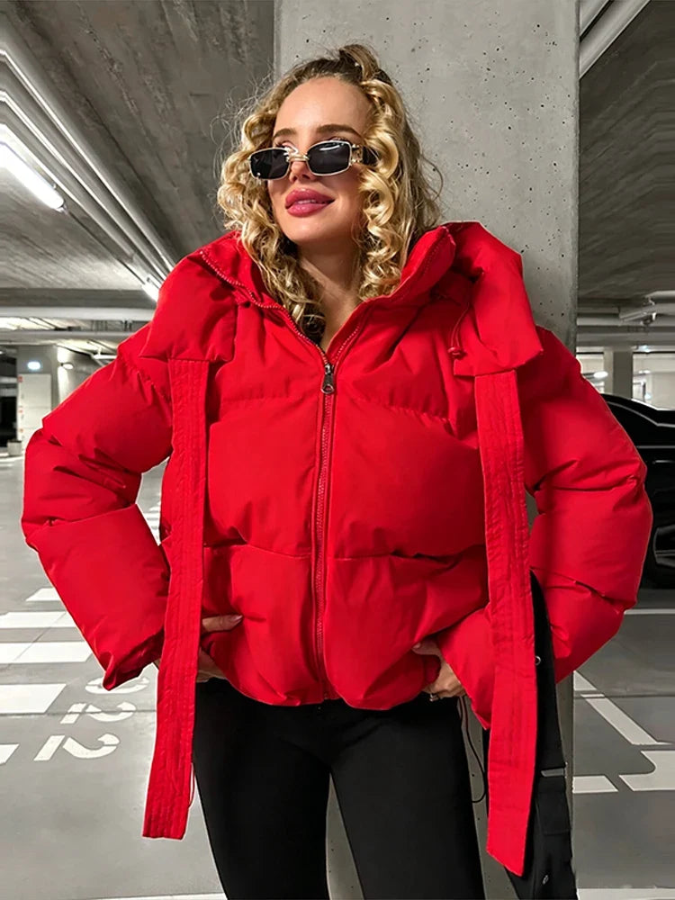 Damen Steppjacke mit Ohren-Kapuze Kurz Gefüttert