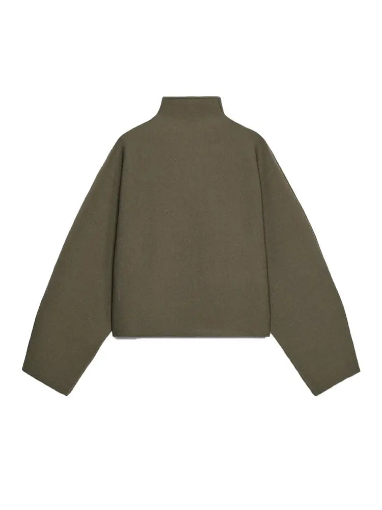Kurze Jacke mit Stehkragen und Reißverschluss, Olivgrün