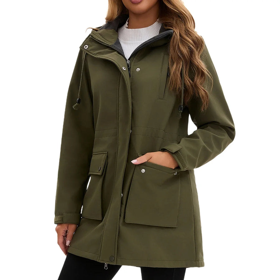 Damen Regenjacke mit Kapuze und Pattentaschen – Wasserabweisender Parka für Frauen