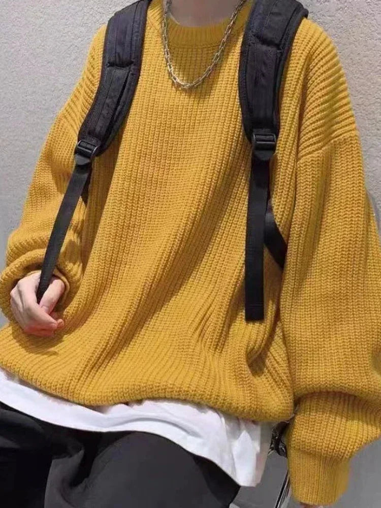 Unisex gebreide trui met ronde hals, grof breisel en oversized pasvorm