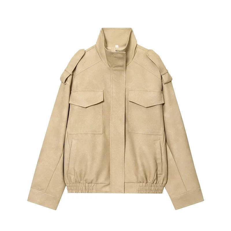 Unisex Bomberjacke mit Stehkragen und Brusttaschen