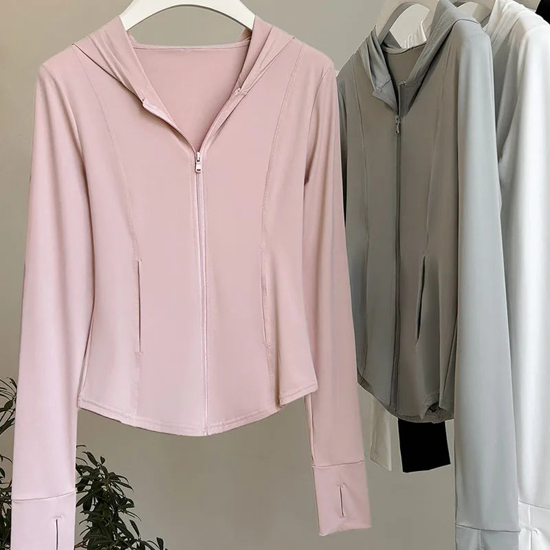 Damen Sportjacke Kapuzenjacke Langarm Reißverschluss