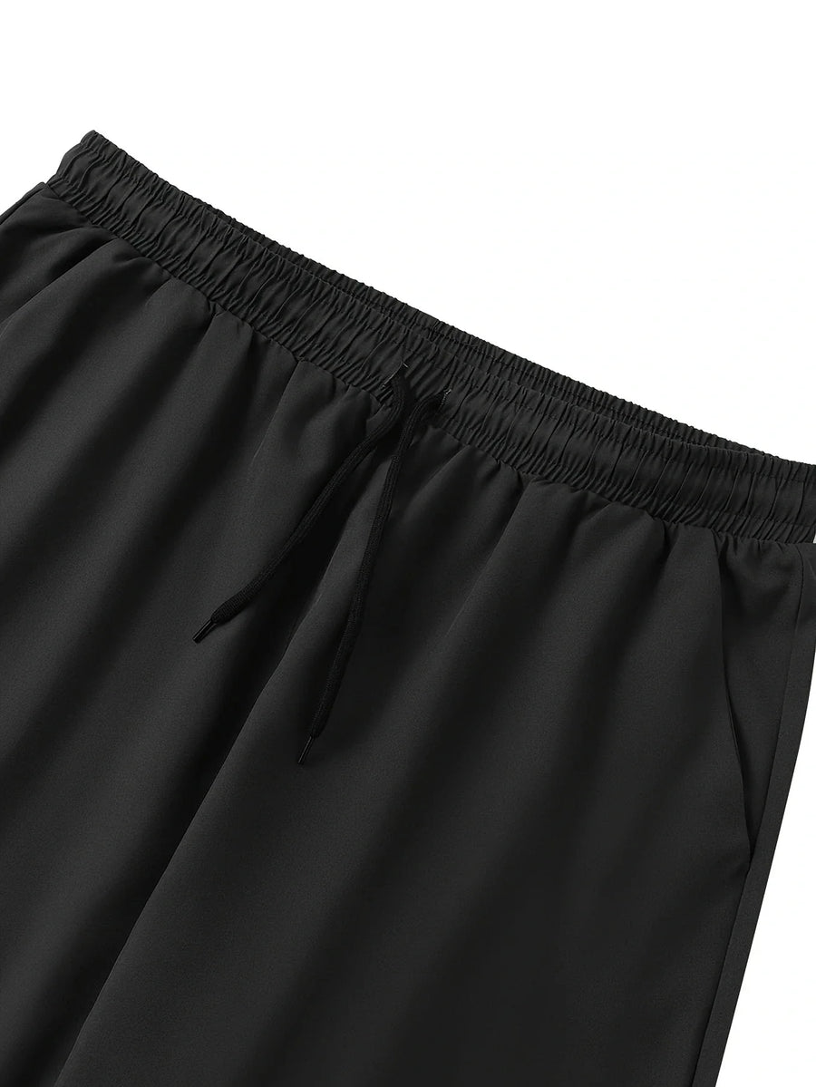 Zwarte vrijetijdsbroek voor heren met trekkoord en elastische tailleband