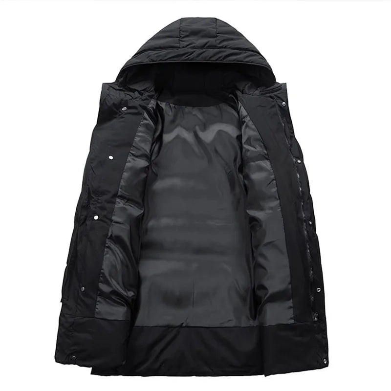 Herren Winter Steppmantel mit Kapuze – Länger geschnittene Outdoor-Jacke in Militärgrün