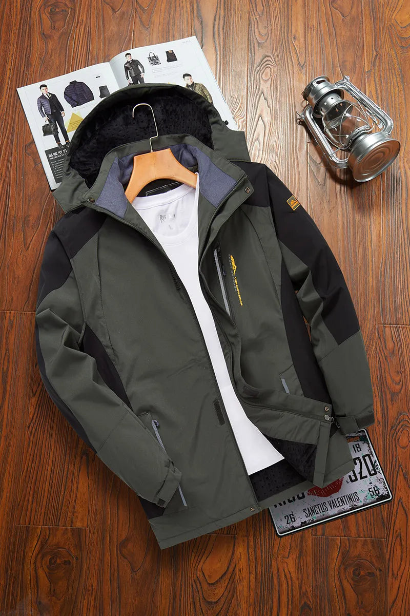 Herren Winterjacke mit Kapuze, gefüttert, wasserabweisend, blau-schwarz
