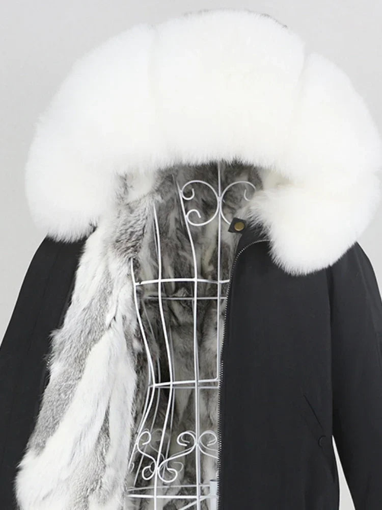 Winterparka mit Kunstfellfutter und großer Kapuze