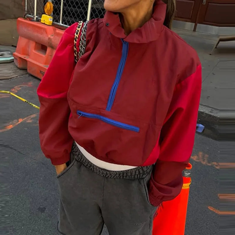 Damen Half-Zip Windbreaker Jacke mit Stehkragen und Taschen