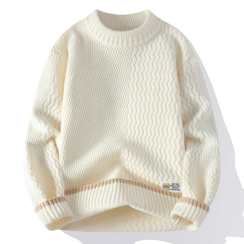 Mockneck-trui voor heren met golvend patroon en contrasterende strepen