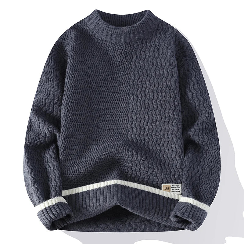 Mockneck-trui voor heren met golvend patroon en contrasterende strepen