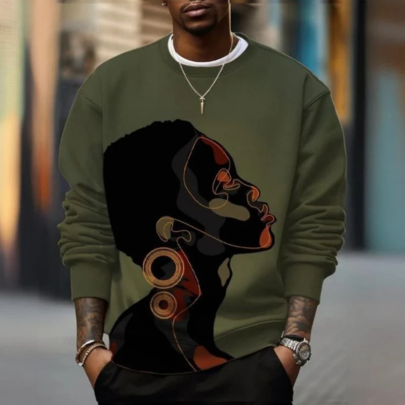 Herentrui met ronde hals, lange mouwen en print met Afrodesign